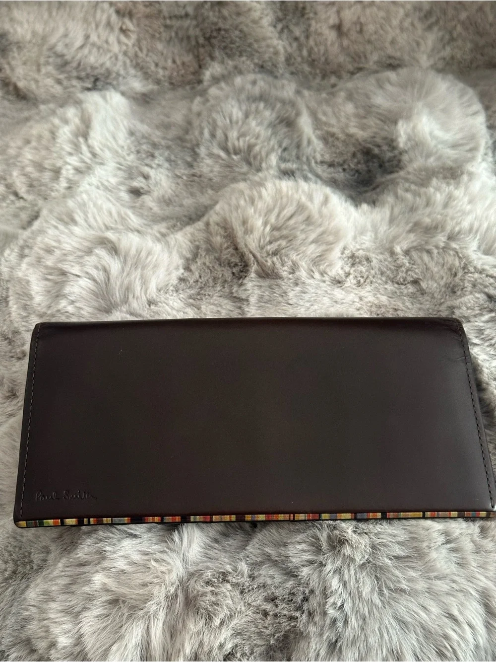 Paul Smith Dark Brown Leather Long Wallet for Men with Signature Stripe